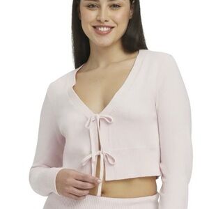 Elegant Light Pink Cropped Tie-Front Cardigan